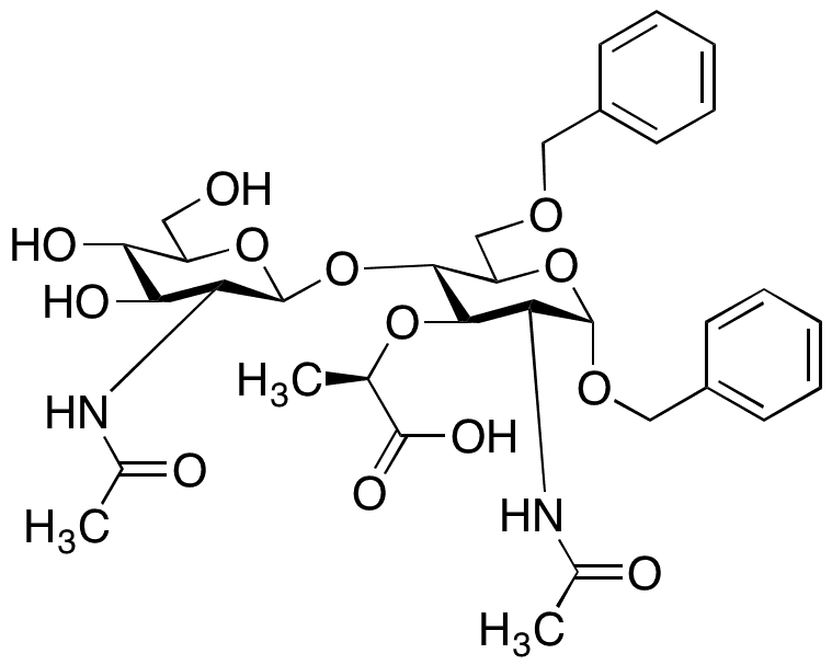 (R)-N-Acetyl-4-O-[2-(acetylamino)-2-deoxy-beta-D-glucopyranosyl]-1,6-bis-O-(phenylmethyl)-alpha-muramic Acid - Chemical structure and product image
