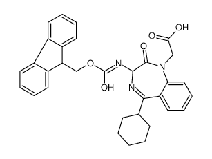 1H-1,4-Benzodiazepine-1-acetic acid, 5-cyclohexyl-3-[[(9h-fluoren-9-ylmethoxy)carbonyl]amino]-2,3-dihydro-2-oxo- - Chemical structure and product image