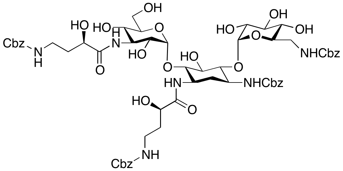 Bis-3’’,5-[N-(HABA-Cbz)] 3,6’-Di(N-benzyloxycarbonyl) Kanamycin A - Chemical structure and product image