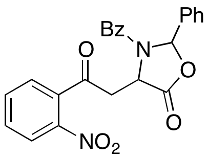 3-Benzoyl-4-(2-(2-nitrophenyl)-2-oxoethyl)-2-phenyloxazolidin-5-one - Chemical structure and product image