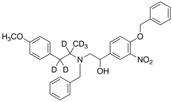 rac-N-Benzyl-N-[2-hydroxyl-2-(4-benzyloxy-3-nitrophenyl)-ethyl]-3-(4-methoxyphenyl)-2-propylamine-d6 - Chemical structure and product image