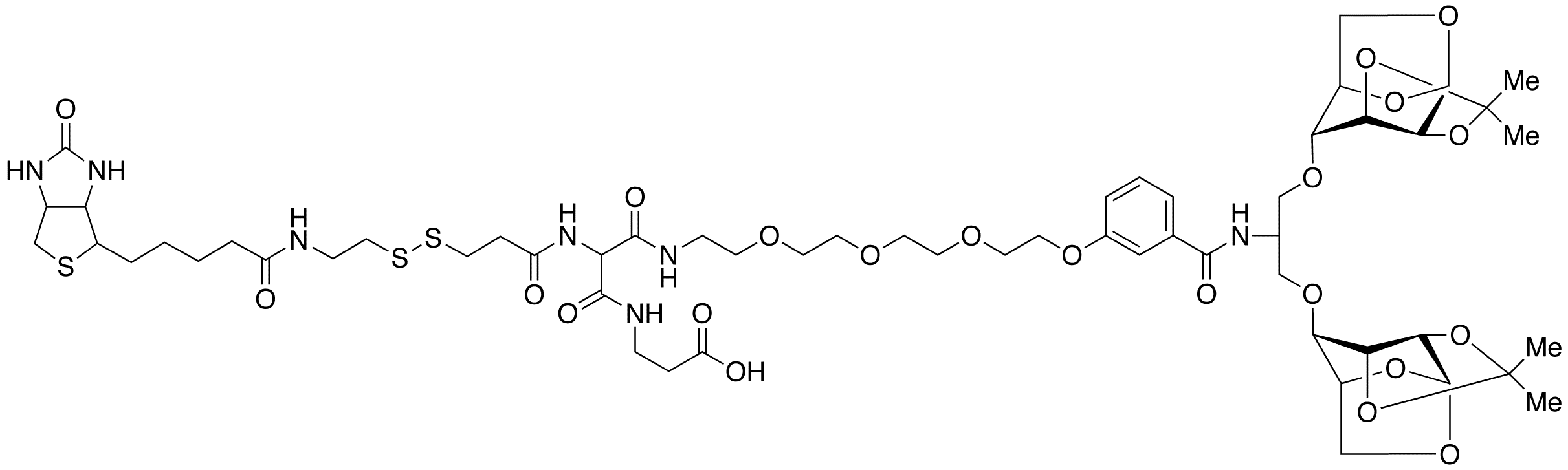 2-[(2-Biotinylamidoethyl)dithiopropionylamino]-N-11-[4-benzoyl-1,3-bis-(1,6-anhydro-2,3-isopropylidine-ÃŸ-D-manopyrano-4-yloxy)-2-propylamino-3,6,9,12-tetraoxododecanyl]-Nâ€™-[2-hydroxylcarbonylethylamino]malonic Acid Diamide - Chemical structure and product image