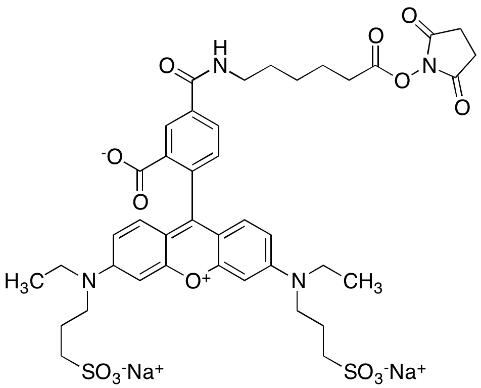 N,N-Bis[3-3-sulfonatopropyl]-N,N-diethyl Rhodamine 4(5)-Carboxamidohexanoic Acid NHS Ester - Chemical structure and product image