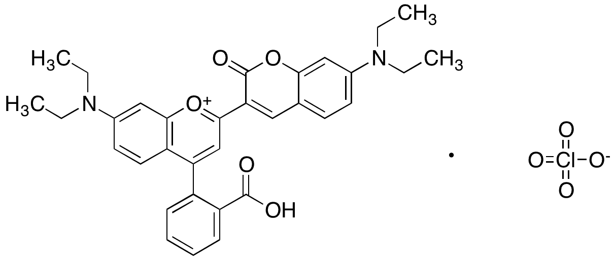 4-(2-Carboxyphenyl)-7-diethylamino-2-(7-diethylamino-2-oxochroman-3-yl)-chromylium perchlorate - Chemical structure and product image
