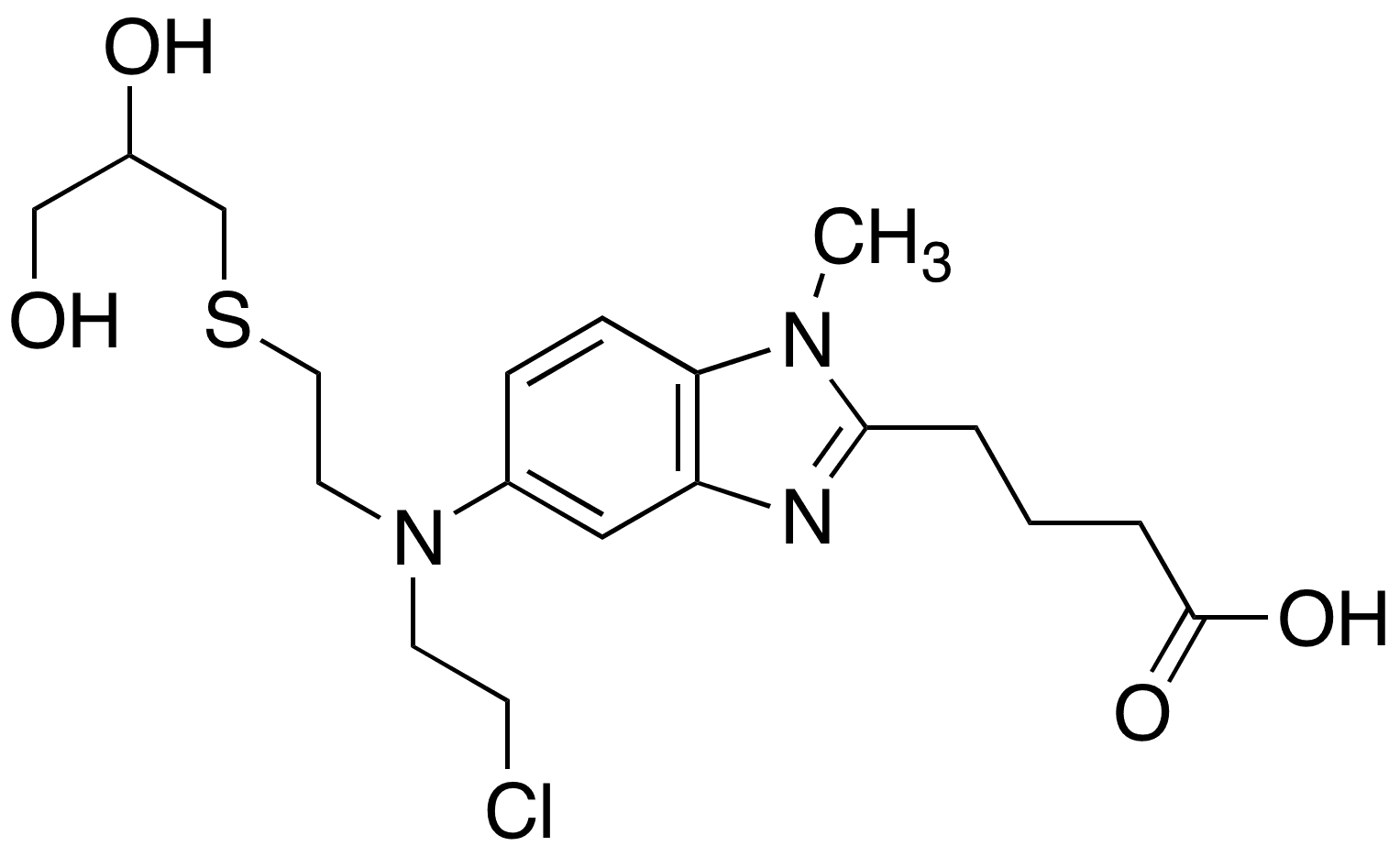 4-(5-((2-Chloroethyl)(2-((2,3-dihydroxypropyl)thio)ethyl)amino)-1-methyl-1H-benzo[d]imidazol-2-yl)butanoic Acid - Chemical structure and product image
