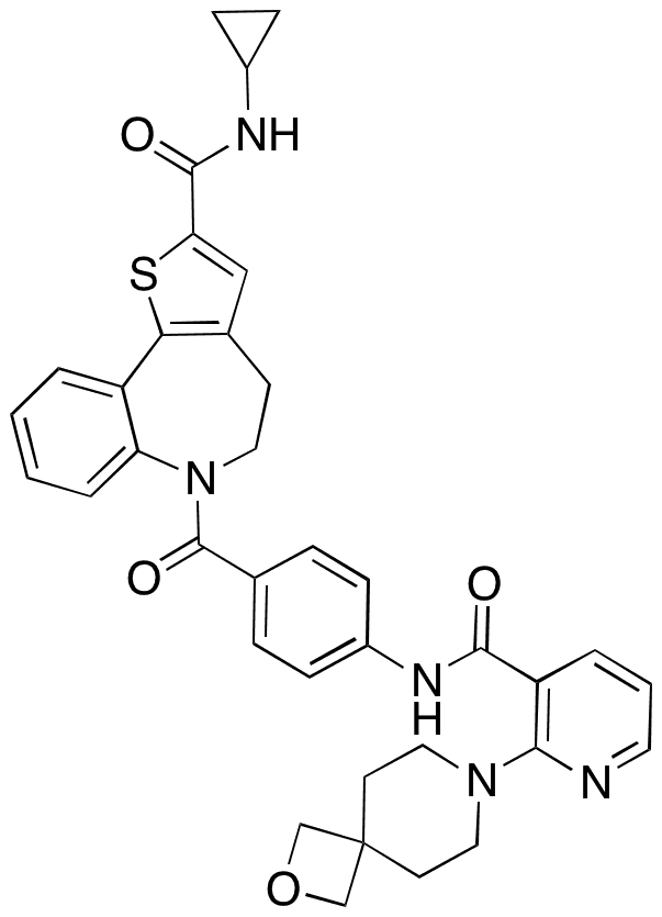 N-Cyclopropyl-5,6-dihydro-6-[4-[[[2-(2-oxa-7-azaspiro[3.5]non-7-yl)-3-pyridinyl]carbonyl]amino]benzoyl]-4H-thieno[3,2-d][1]benzazepine-2-carboxamide - Chemical structure and product image