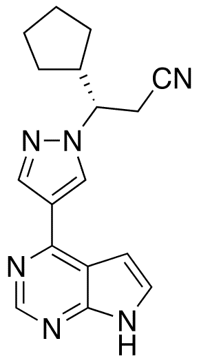 (3S)-3-Cyclopentyl-3-[4-(7H-pyrrolo[2,3-d]pyrimidin-4-yl)-1H-pyrazol-1-yl]propanenitrile (ent-Ruxolitinib) - Chemical structure and product image