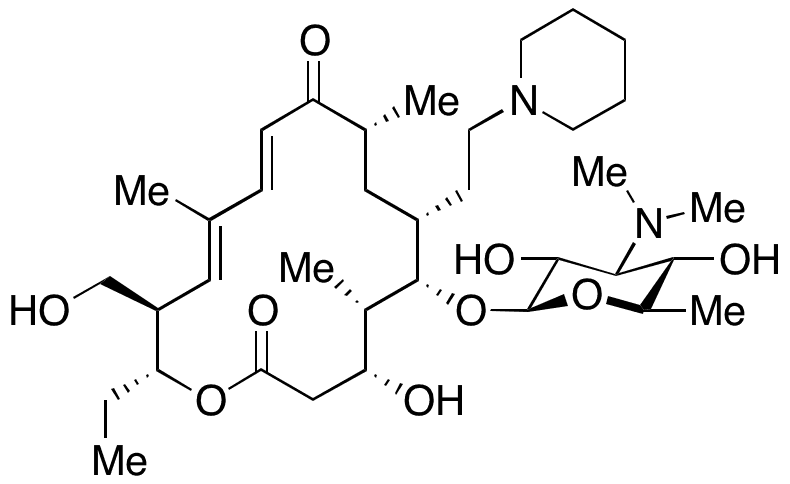 20-Deoxo-5-O-[3,6-dideoxy-3-(dimethylamino)-beta-D-glucopyranosyl]-20-(1-piperidinyl)tylonolide - Chemical structure and product image