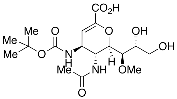 (4S,5R,6R)-5-Acetamido-4-tert-butyloxycarbonylamino-6-((1R,2R)-2,3-dihydroxy-1-methoxypropyl)-5,6-dihydro-4H-pyran-2-carboxylic Acid - Chemical structure and product image