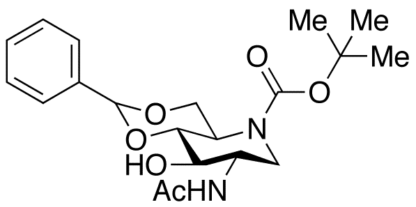 2-Acetamido-4,6-O-benzylidene-N-(tert-butoxycarbonyl)-1,2,5-trideoxy-1,5-imino-D-glucitol - Chemical structure and product image