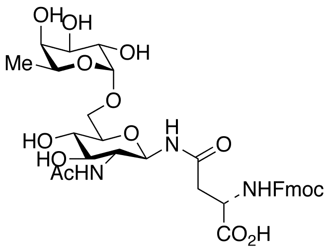  N-[2-(Acetylamino)-2-deoxy-6-O-(α-L-fucopyranosyl)-β-D-glucopyranosyl]-N2-Fmoc-L-asparagine - Chemical structure and product image