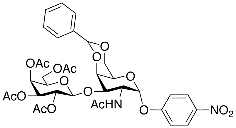 2-Acetamido-2-deoxy-4,6-O-benzylidene-3-O-(2,3,4,6-tetra-O-acetyl-β-D-galactopyranosyl)-4-nitrophenyl-α-D-galactopyranoside - Chemical structure and product image