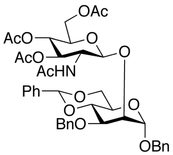 2-O-(2-Acetamido-2-deoxy-3,4,6-tri-O-acetyl-β-D-glucopyranosyl)-3-O-benzyl-4,6-O-benzylidene-α-D-mannose - Chemical structure and product image
