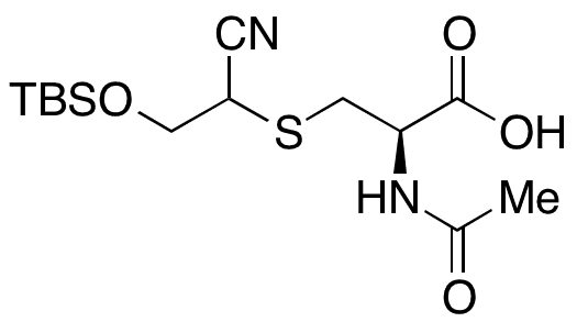 (2R)-2-Acetamido-3-((2-((tert-butyldimethylsilyl)oxy)-1-cyanoethyl)thio)propanoic Acid - Chemical structure and product image