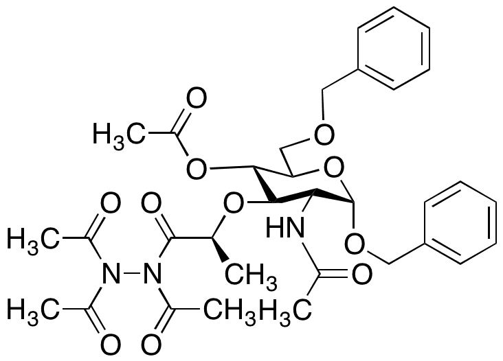 (2R,3S,4R,5R,6S)-5-Acetamido-6-(benzyloxy)-2-((benzyloxy)methyl)-4-((1-oxo-1-(1,2,2-triacetylhydrazinyl)propan-2-yl)oxy)tetrahydro-2H-pyran-3-yl Acetate - Chemical structure and product image