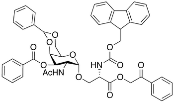(S)-O-[2-(Acetylamino)-3-O-benzoyl-2-deoxy-4 6-O-benzylidene-alpha-D-galactopyranosyl]-N-9-Fmoc-L-serine Phenacyl Ester - Chemical structure and product image