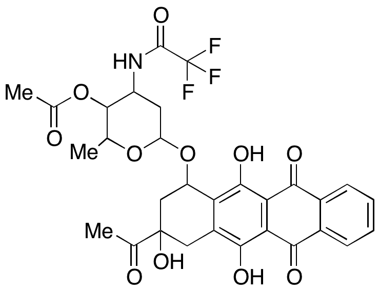 (7S-cis)-9-Acetyl-7-[[4-O-acetyl-2,3,6-trideoxy-3-[(trifluoroacetyl)amino]-alpha-L-lyxo-hexopyranosyl]oxy]-7,8,9,10-tetrahydro-6,9,11-trihydroxy-5,12-naphthacenedione - Chemical structure and product image
