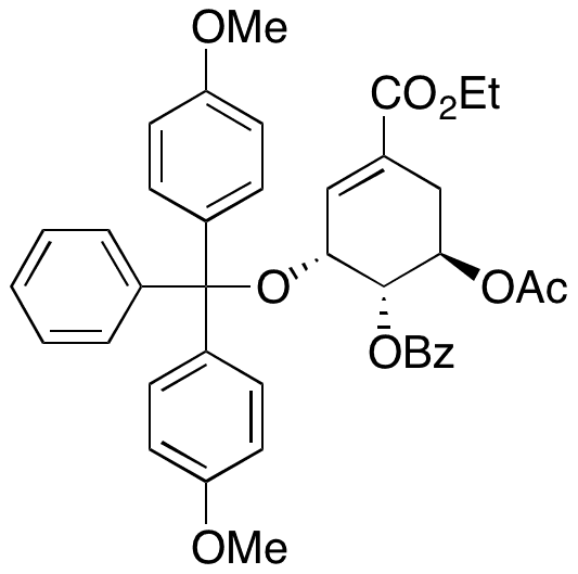 (1S,2R,6R)-6-Acetoxy-2-(bis(4-methoxyphenyl)(phenyl)methoxy)-4-(ethoxycarbonyl)cyclohex-3-en-1-yl Benzoate - Chemical structure and product image