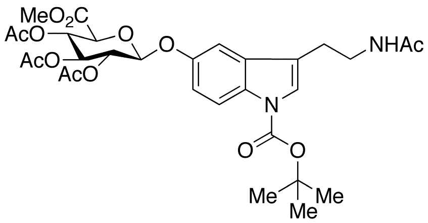 N-Acetyl-N-tert-butoxycarbonyl Serotonin Tri-O-acetyl-beta-D-glucuronide Methyl Ester - Chemical structure and product image