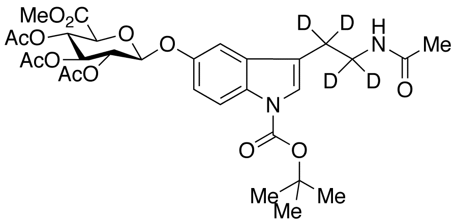 N-Acetyl-N-tert-butoxycarbonyl Serotonin-d4 Tri-O-acetyl-beta-D-glucuronide Methyl Ester - Chemical structure and product image