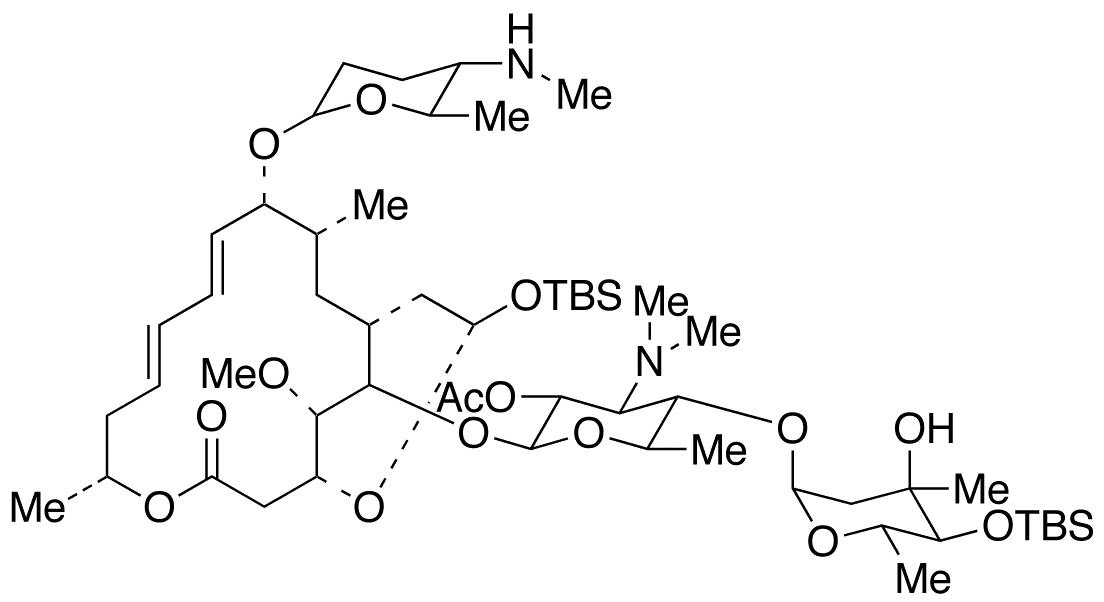 2-O-Acetyl-4-O-tert-butyldimethylsilyl-4-de-N-methylspiramycin I 3,18-(O-tert-Butyldimethylsilyl)acetal - Chemical structure and product image