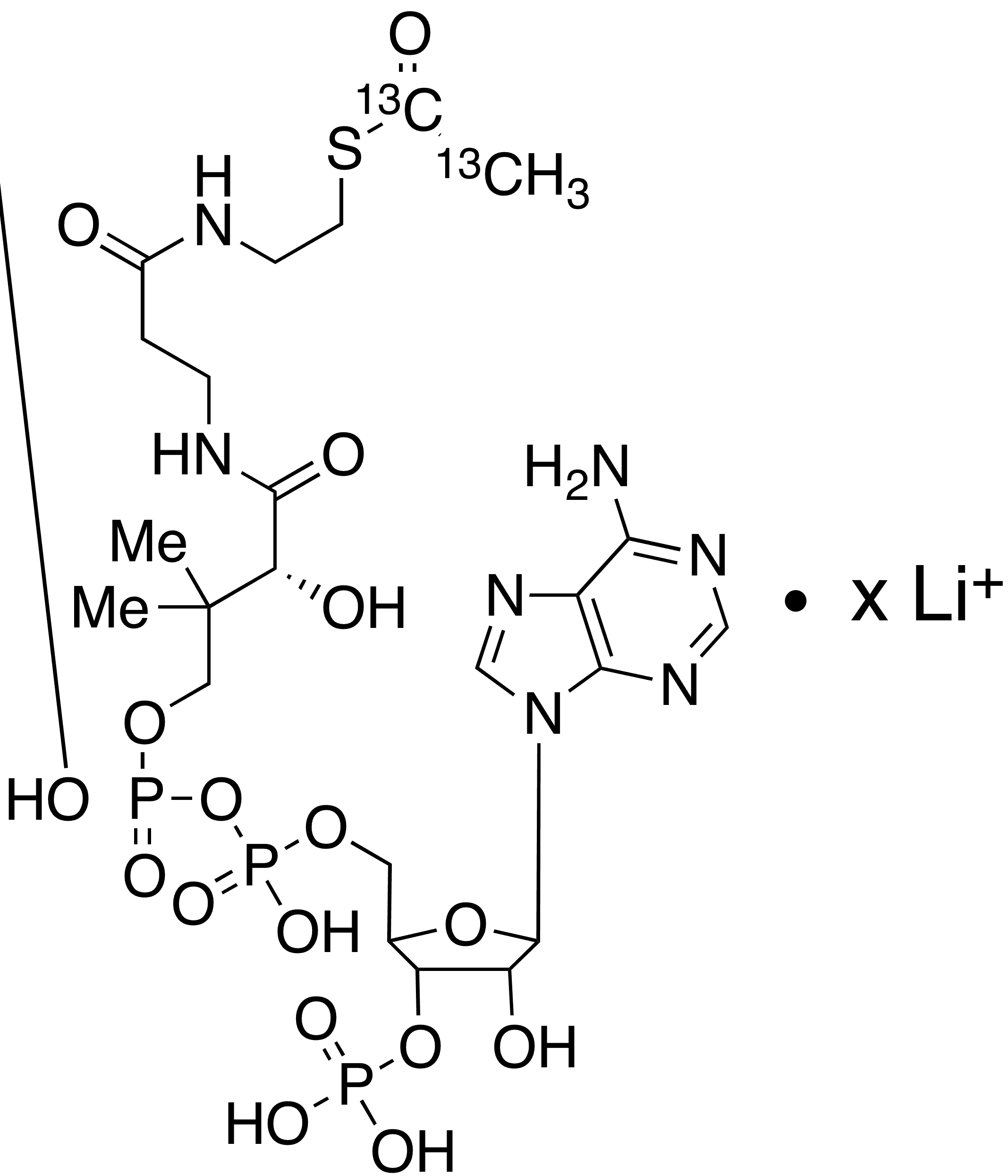 Acetyl-1,2-13C2 Coenzyme A Lithium Salt - Chemical structure and product image