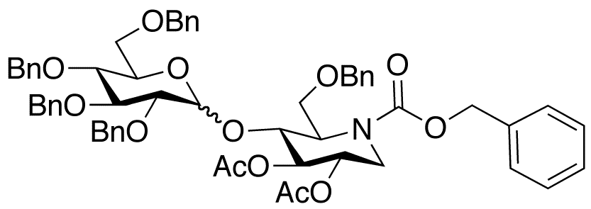 2,3-O-Acetyloxy-2,3,4,6,6-penta-O-benzyl-4-O-D-glucopyranosyl N-Benzyloxycarbonylmoranoline (alpha/beta mixture) - Chemical structure and product image