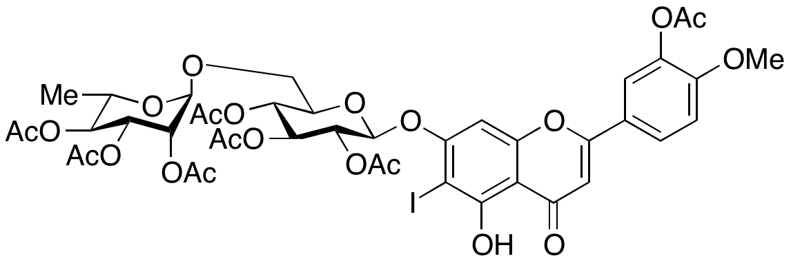 2-[3-(Acetyloxy)-4-methoxyphenyl]-5-hydroxy-6-iodo-7-[[2,3,4-tri-O-acetyl-6-O-(2,3,4-tri-O-acetyl-6-deoxy-alpha-L-mannopyranosyl)-beta-D-glucopyranosyl]oxy]-4H-1-Benzopyran-4-one - Chemical structure and product image