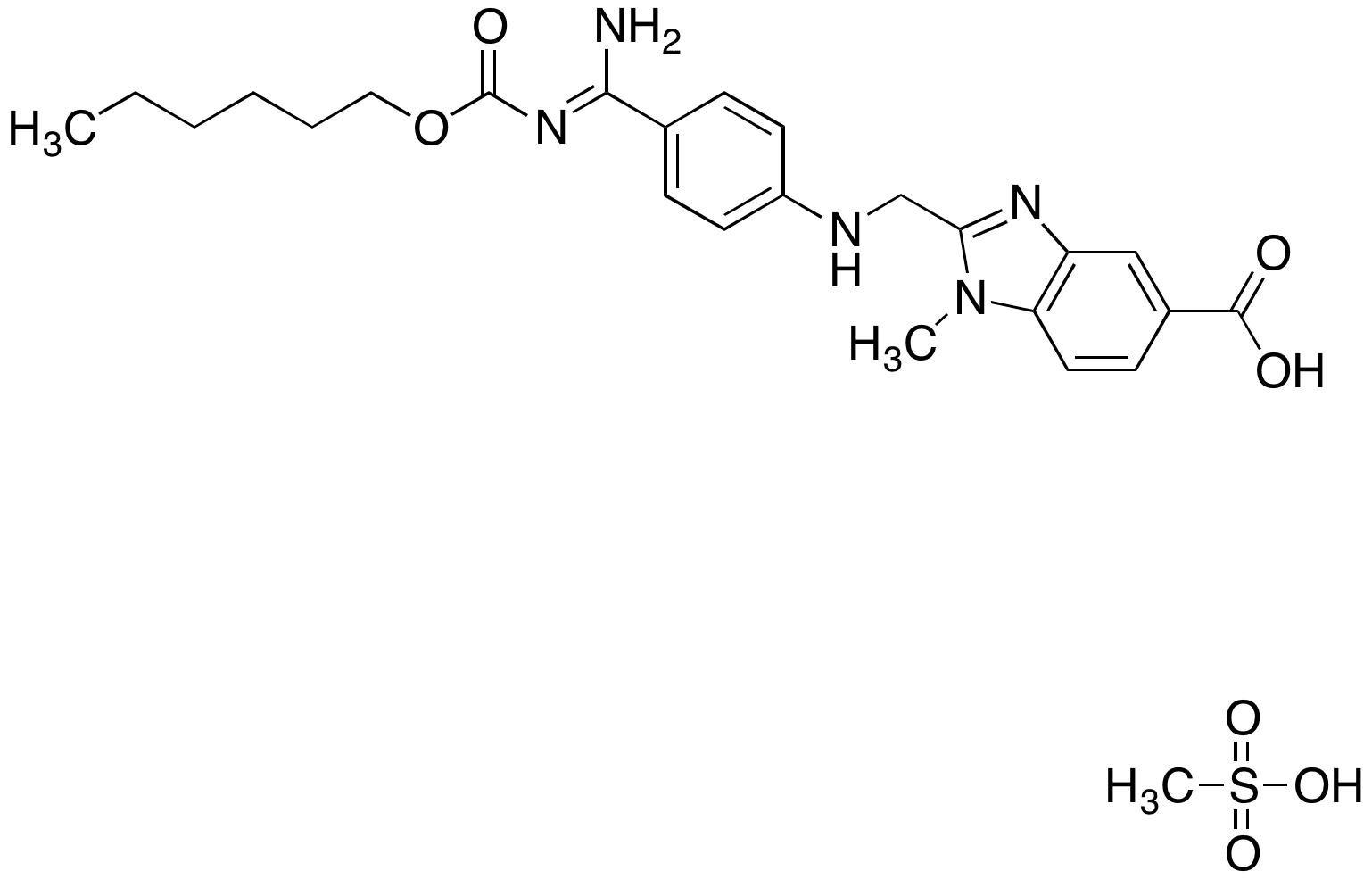 2-[[[4-[(Z)-Amino[[(hexyloxy)carbonyl]imino]methyl]phenyl]amino]methyl]-1-methyl-1H-benzimidazole-5-carboxylic Acid - Chemical structure and product image