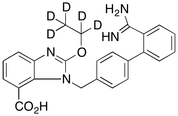 1-[[2â€™-(Aminoiminomethyl)[1,1â€™-biphenyl]-4-yl]methyl]-2-ethoxy-1H-benzimidazole-7-carboxylic Acid-d5 - Chemical structure and product image