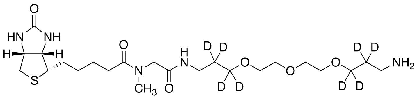 13-Amino-4,7,10-trioxatridecanyl-2,2â€™,3,3â€™,11,11â€™,12,12â€™-d8)-N-methyl-N-biotinylglycinamide - Chemical structure and product image