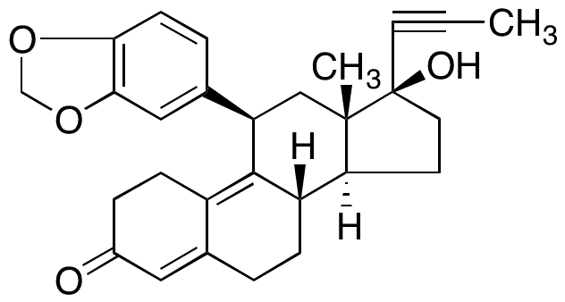 	(11β,17β)-11-(1,3-Benzodioxol-5-yl)-17-hydroxy-17-(1-propyn-1-yl)estra-4,9-dien-3-one - Chemical structure and product image