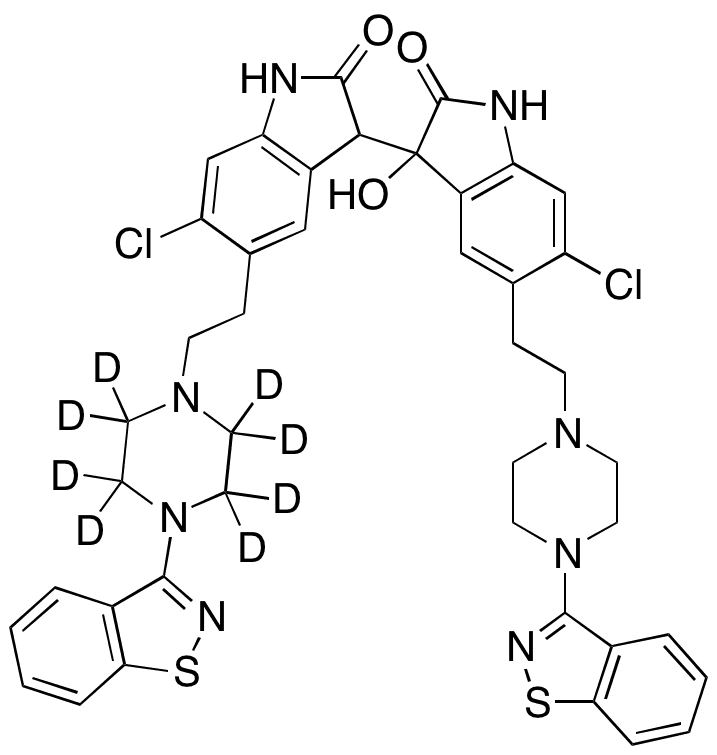(5,5’-Bis(2-(4-(benzo[d]isothiazol-3-yl)piperazin-1-yl)ethyl)-6,6’-dichloro-3-hydroxy-3,3’-biindoline-2,2’-dione)-d8 - Chemical structure and product image
