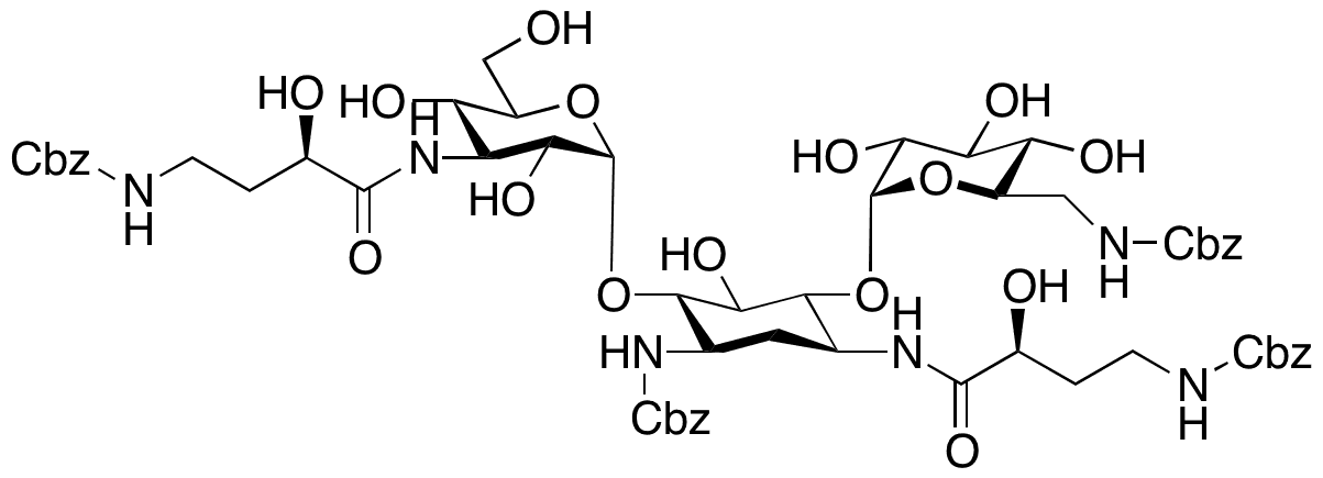 Bis-2’,3’’-[N-(HABA-CBz)] Bis-6,4’-N-CBz Kanamycin A - Chemical structure and product image