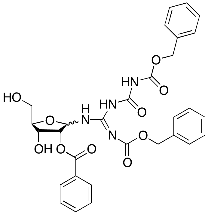 N2 N4-Bis-Cbz-N-[imino-(1-ribofuranosylamino)methyl]urea 2 -Benzoate - Chemical structure and product image