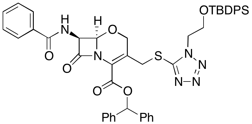 (6R 7S)-7-Benzamido-3-(((1-(2-((tert-butyldiphenylsilyl)oxy)ethyl)-1H-tetrazol-5-yl)thio)methyl)-8-oxo-5-oxa-1-azabicyclo[4.2.0]oct-2-ene-2-carboxylic Acid Benzhydryl Ester - Chemical structure and product image