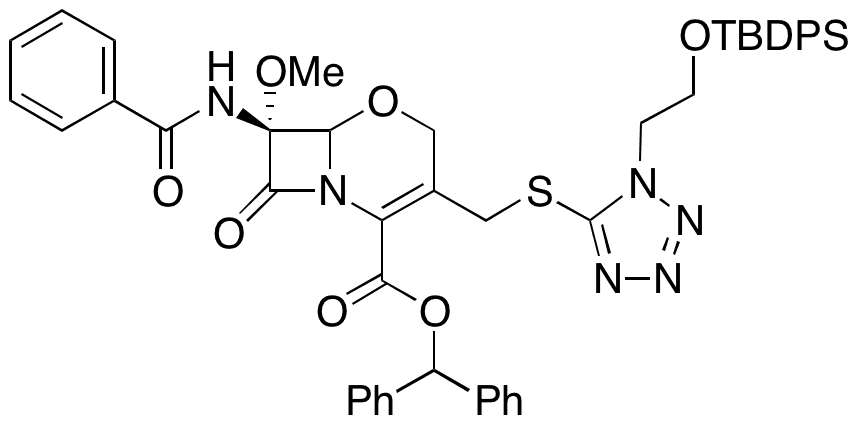 (7R)-7-Benzamido-3-(((1-(2-((tert-butyldiphenylsilyl)oxy)ethyl)-1H-tetrazol-5-yl)thio)methyl)-7-methoxy-8-oxo-5-oxa-1-azabicyclo[4.2.0]oct-2-ene-2-carboxylic Acid Benzhydryl Ester - Chemical structure and product image