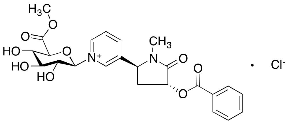 trans-3 -Benzoyloxy Cotinine N-beta-D-Glucuronide Methyl Ester Chloride - Chemical structure and product image