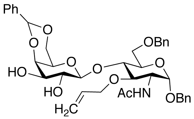 Benzyl 2-(Acetamido)-2-deoxy-6-O-benzyl-3-O-2-propen-1-yl-4-O-[4 6-O-benzyldiene-beta-D-galactopyranosyl]-alpha-D-glucopyranoside - Chemical structure and product image