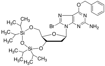 O6-Benzyl-8-bromo-N9-[3,5-O-(1,1,3,3-tetrakis(isopropyl)-1,3-disiloxanediyl)-beta-D-2-deoxyribofuranosyl]guanine - Chemical structure and product image