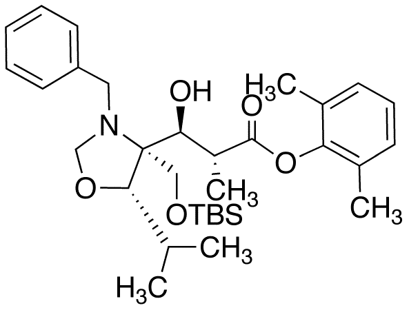 3-[(4S,5S)-N-Benzyl-4-(t-butyldimethylsilyloxymethyl)-5-isopropyloxazoladin-4-yl]-(2R,3S)-3-hydroxy-2-methylpropionic Acid, 2,6-Dimethylphenyl Ester - Chemical structure and product image