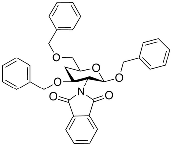 Benzyl 2-Deoxy-2-phthalimido-4-deoxy-3,6-di-O-benzyl-beta-D-glucopyranoside - Chemical structure and product image