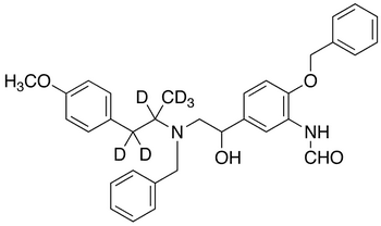 rac-N-Benzyl-N-[2-hydroxyl-2-(4-benzyloxy-3-formamidophenyl)-ethyl]-3-(4-methoxyphenyl)-2-propylamine-d6 - Chemical structure and product image