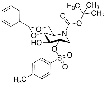 4,6-O-Benzylidene-N-(tert-butoxycarbonyl)-2-O-(4-toluenesulfonyl)-1,5-imino-D-glucitol - Chemical structure and product image