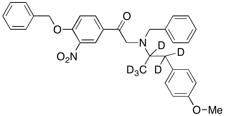 2-(Benzyl(1-(4-methoxyphenyl)propan-2-yl-d6)amino)-1-(4-(benzyloxy)-3-nitrophenyl)ethanone - Chemical structure and product image