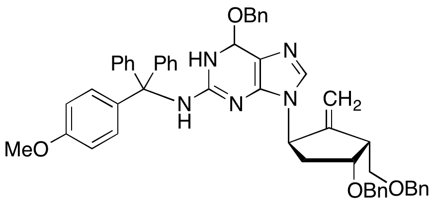 6-(Benzyloxy)-9-((1R,3R,4R)-4-(benzyloxy)-3-((benzyloxy)methyl)-2-methylenecyclopentyl)-N-((4-methoxyphenyl)diphenylmethyl)-6,9-dihydro-1H-purin-2-amine - Chemical structure and product image