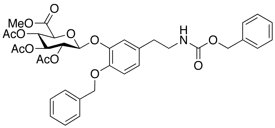 N-Benzyloxycarbonyl-4-O-benzyl Dopamine Tri-O-acetyl-3-beta-D-Glucuronic Acid Methyl Ester - Chemical structure and product image