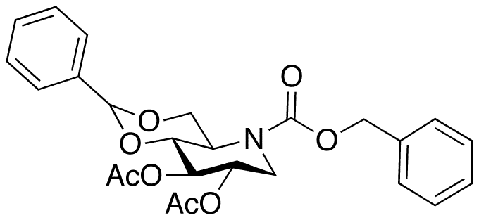 N-Benzyloxycarbonyl-4,6-O-phenylmethylene Deoxynojirimycin Diacetate - Chemical structure and product image