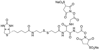 5-[2-Biotinylamidoethyl]-dithiopropionamido]-3,7-diaza-4,6-diketononanoic Acid Bis-N-sulfosuccinimidyl Ester Disodium Salt - Chemical structure and product image