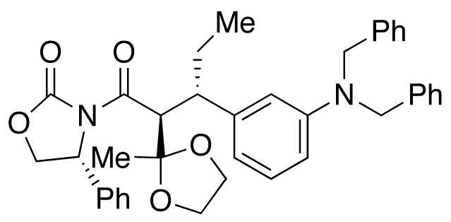 [4R-[3(2S,3S),4R]]-3-[3-[3-[Bis(phenylmethyl)amino]phenyl]-2-(2-methyl-1,3-dioxolan-2-yl)-1-oxopentyl]-4-phenyl-2-oxazolidinone - Chemical structure and product image